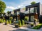 Modern modular private black townhouses. Residential architecture exterior