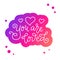 Modern mono line calligraphy lettering of You are loved in white with pink outline on white