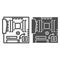 Modern motherboard line and solid icon. Main circuit board with hardware components symbol, outline style pictogram on