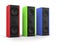 Modern music speakers with red, green and blue side panels