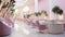 Modern nail salon interior, luxury service shop, spa room in pink design