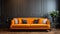 Modern Neoclassical Fusion: 3d Rendered Orange Sofa On Black Wall