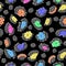 Modern Neon Color Jaguar Animal Print Sequin Cartoon Vector Backgroun Pattern Seamless