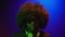 Modern Neon Concept. African American With Afro Chilling At Party. Young People Nightlife In Club. Rich Guy In Glasses
