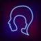 Modern Neon logo head sign of Psychology. Profile Human. Creative style. Symbol in . Design concept. Brand company. Blue