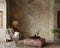 Modern nomadic home interior background in beige tones