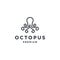 Modern Octopus Squid Tentacles Logo in simple minimalist line art monoline outline style, elegant geometric octopus logo