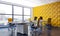 Modern office interior with feature yellow wall
