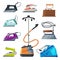 Modern and Old Irons and Cloth Steamer Collection, Household Appliances, Electric Ironing Clothes Devices Vector