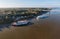 Modern and old river cruise boats docked in Natchez Mississippi