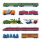 Modern and Old Trains Collection, Side View of Passenger and Cargo Wagons, Railroad Transportation Flat Vector