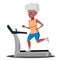 Modern Old Woman Doing Cardio Exercises On A Treadmill Vector. Isolated Illustration
