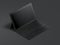 Modern opened tablet isolated on dark background. 3d rendering
