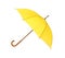 Modern opened yellow umbrella on white