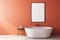 Modern orange bathroom with poster