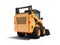 Modern orange mini loader on the back with black 3d rider on white background with shadow