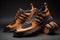 Modern orange sneakers on a black background. generative ai