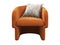 Modern orange velvet upholstery armchair with an accent pillow. 3d render