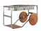 Modern outdoor barbecue oven with wooden wheels and stainless steel frame. 3d render