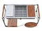Modern outdoor barbecue oven with wooden wheels and stainless steel frame. 3d render