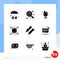 Modern Pack of 9 Icons. Solid Glyph Symbols isolated on White Backgound for Website designing