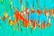 Modern painted background. Chaotic paint mix in orange and blue tones. Colorful pattern. Abstract 2d illustration
