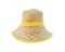Modern palm peasant hats with yellow fabric patterns isolated on white background , clipping path