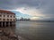 Modern Panama skyline seen from the colonial side of the city Casco Viejo