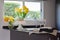 Modern pantry with sink and utensil on granite countertop