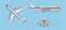 Modern passenger airplane, airliner in top, side, front view. Vector aircraft in flat style