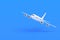 Modern passenger airplane on blue background. Charter flights