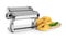 Modern pasta maker machine and tagliatelle isolated