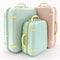 Modern pastel color suitcases on white background. Generative AI