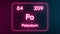 Modern periodic table Polonium element neon text Illustration