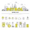 Modern petrol industry thin block line flat icons and composition with gas station technology and development gasoline program