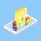Modern pharmacy and drugstore concept. Isometric phone sale drugs online. Vector simple illustration