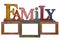 Modern Photo Frame For Family, Isolated White Background, Triple photo slot Family writen on the top of borders