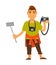 Modern photographer with modern and old equipment isolated illustration