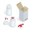 Modern pill bottle for pills or capsules. Isolated icon on white background.