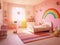 Modern pink colorful toddler bedroom with decoration. Generative AI