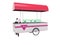 Modern pink trolley fridge with ice cream of different tastes 3d render on white background no shadow