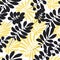 Modern plant pattern. Yellow and black tropical leaves seamless