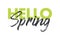 Modern, playful, vibrant graphic design of a saying `Hello Spring` in yellow and grey colors.