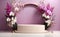 Modern Podium with blooming orchids background
