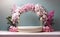 Modern Podium with blooming orchids background