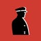 Modern Policeman Silhouette In Black And White On Red Background