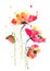 Modern poppy flowers, watercolor illustrator
