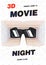 Modern poster template for movie premiere night, film festival or cinema show with 3d glasses against white background