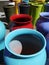 Modern pottery: colorful ceramic planters close