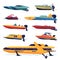 Modern Power Boats or Speedboats Collection, Motorized Water Transport, Summer Vacation Design Elements Vector